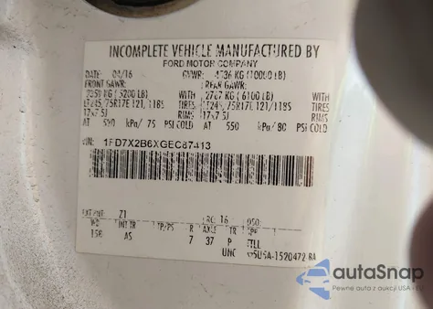 2016 Ford F-250 Xl from USA, damaged, VIN 1FD7X2B6XGEC87413